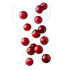 Fresh cranberry falling, red berry splash, healthy fruit concept. Dynamic close-up of ripe cranberries dropping in motion with vibrant color and natural texture