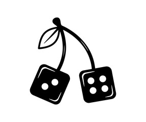 Dice looking like cherries vector illustration. Creative gambling and luck concept icon. Black and white retro tattoo style symbol. For t shirt, card, sticker, poster, banner