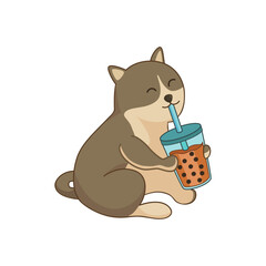 A cute cartoon cat drinking bubble tea vector design. Perfect element for merchandise, business, seamless pattern, background, card, wallpaper.