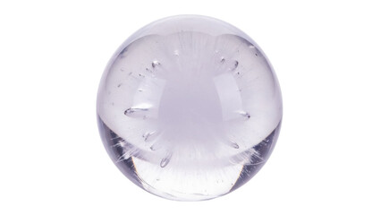 Isolated transparent clear glass sphere with bubbles inside on neutral background, art object