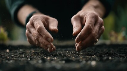 Medium shot of hands applying organic fertilizer to soil highlighting sustainable gardening with natural environmentfriendly compost enriching plant growth - Powered by Adobe