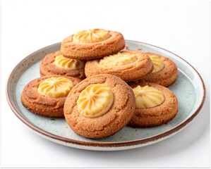 Fototapeta premium Baked cookies on a plate with white background.