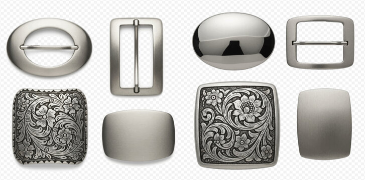 Set of various metal belt buckles with different shapes and designs.