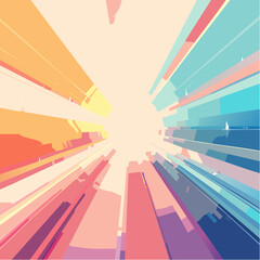 Fototapeta premium Abstract perspective view with colorful geometric shapes converging to a central point.