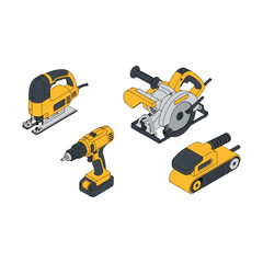 Set of Yellow and Black Power Tools for Construction.