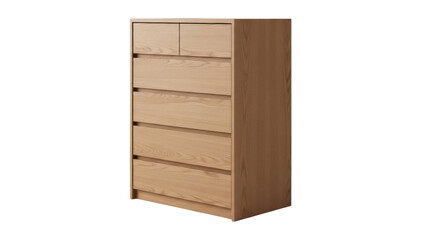 Isolated tall six-drawer dresser chest of drawers in light-colored natural wood finish furniture