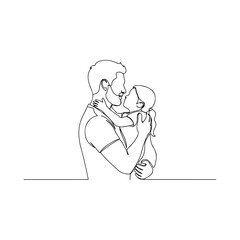 Tender embrace between two people line drawing.