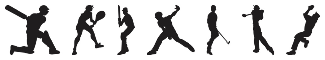 Cricket Players Action Silhouette Collection.