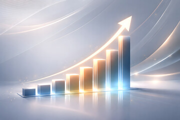 Successful Business Growth Concept with Glowing Bar Chart and Rising Arrow on Abstract Futuristic Background