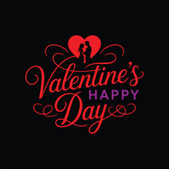Elegant Happy Valentine&rsquo;s Day Typography with Heart and Romantic Silhouette