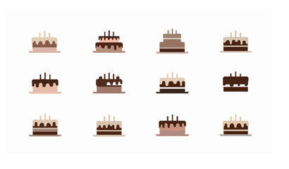 Minimal birthday cake icons set with candles celebration vector design