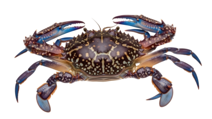 Isolated blue crab with pincers, a large crustacean with claws for catching food and defending