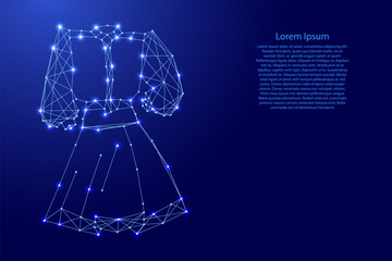 womens dress with sleeves from futuristic polygonal blue lines and glowing stars for banner, poster, greeting card