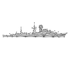Obraz premium warship cruiser silhouette from abstract futuristic polygonal black lines and dots
