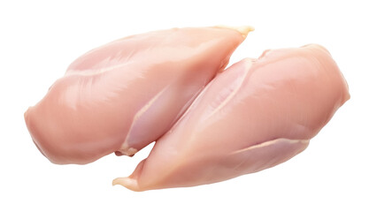 Isolated raw chicken breasts uncooked for food preparation and meal recipes. Fresh meat