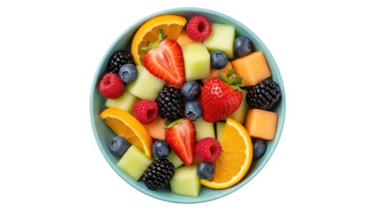 Isolated bowl of fresh fruit, a healthy serving of mixed berries and juicy melon cubes © Agata