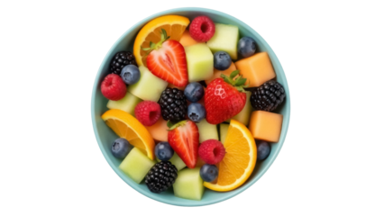 Isolated bowl of fresh fruit, a healthy serving of mixed berries and juicy melon cubes