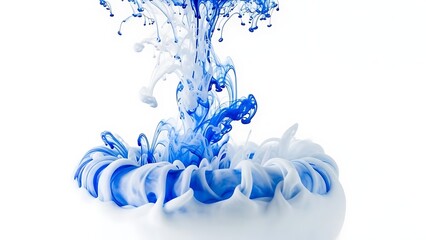 Dynamic blue and white liquid splash on white background