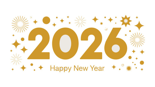 Golden Year Ahead: A visually striking, festive design spells out 2026, wishing a happy new year with celebratory elements. A hopeful and inspiring graphic to usher in the new year.