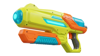 Isolated futuristic colorful toy laser gun, science fiction pistol, sci-fi firearm props