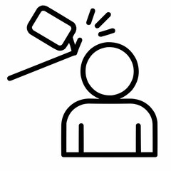 Line icon of a person with falling boom arm &mdash; equipment blooper, black on white, square minimalist style