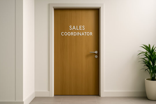 Modern office door labeled for sales coordinator position