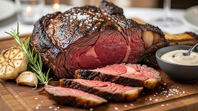 Roasted Beef with Rosemary and Horseradish Sauce.