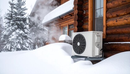 Heat Pump in Snowy Landscape.