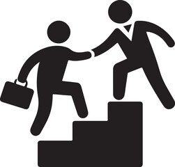 PrintBusiness teamwork silhouette, leadership and cooperation concept with person helping colleague climb stairs