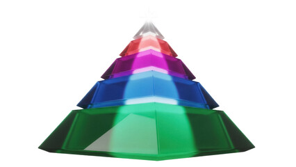 Isolated multi-level pyramidal prism with gradient colors against a light studio backdrop