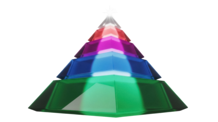 Isolated multi-level pyramidal prism with gradient colors against a light studio backdrop
