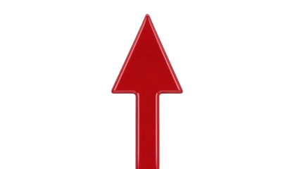 Isolated red arrow points upward, showing direction of increase, progress, improvement, climb