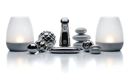 Spa still life with candles and stones.