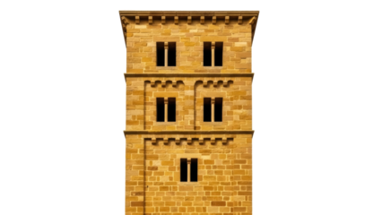 Isolated building with an interesting architecture and design, constructed from sand-colored bricks