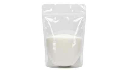 Isolated pouch of white powder substance sealed in clear plastic ready for packaging branding