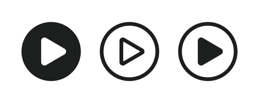 play button icons. Video play with rounded triangle icon. Audio player button