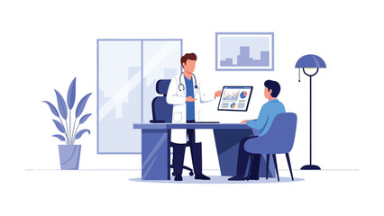 Doctor's Consultation: In a clean, modern medical setting, a doctor in a white coat consults with a patient, examining data on a digital tablet.