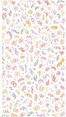 Obraz premium Colorful confetti: a whimsical array of vibrant, hand-drawn confetti, dancing playfully across a soft, inviting backdrop. An artistic celebration of joy and life's cheerful moments.