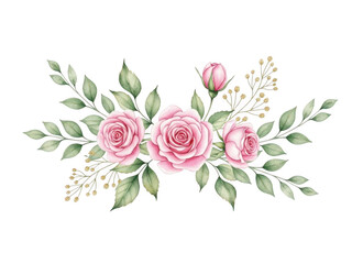 Delicate pink roses with greenery isolated on transparent background