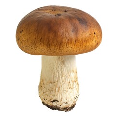 Fresh wild mushroom with brown cap and white stem