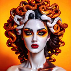 Medusa Gorgon Marble Statue Artistry With Smoky Eyes Makeup and Dramatic Snake-Like Hair Design