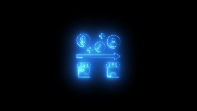 Blue Neon Business Franchise Concept Icon on Black Background Keywords: business, franchise
