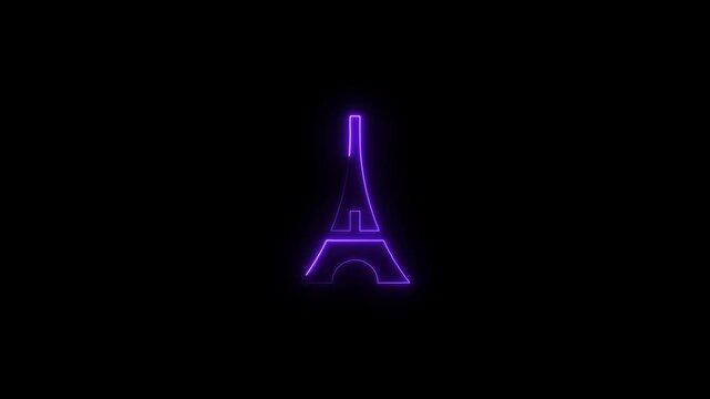 Purple Neon Eiffel Tower Icon paris france