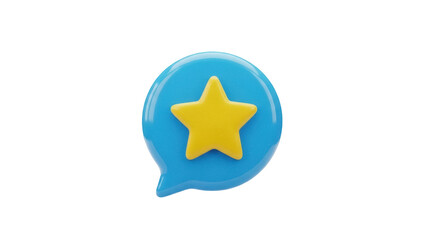 Isolated Blue Chat Bubble with Star Icon, Cartoonish Look, User Review, Feedback, Message Pop-Up