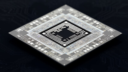 An ancient vintage book rests beside an antique computer chip processor on a circuit board to represent the evolution of business and currency from paper cash to digital dollar power