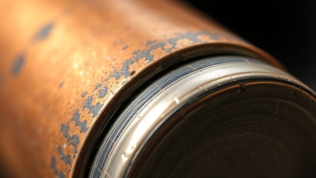brazed. Close-up of a copper pipe joint with a shiny brazed seam and oxidation. safety posters, maintenance manuals, designed for industrial assembly lines and welding operations, used by engineers.