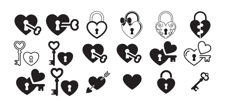 Heart valentine key icon set. cartoon character doodle, keys love, romance icon, Valentine's day symbol. vector illustration eps 10