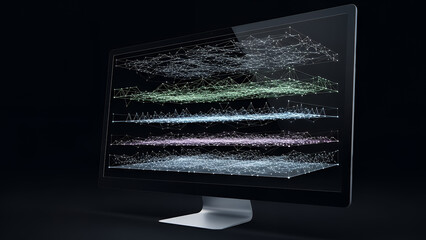 Modern computer monitor with an alpha channel screen displaying a digital world map globe to represent global internet technology and business communication on a flat LCD display equipment