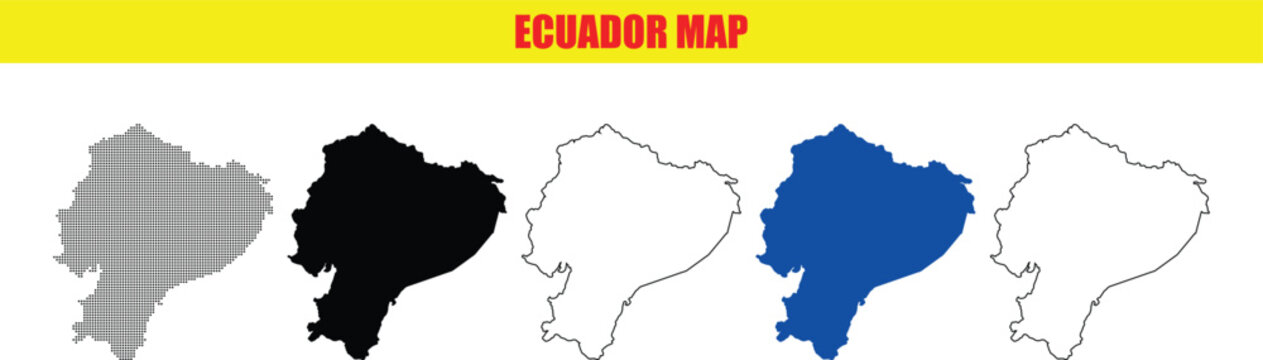 Ecuador Map Outline in Various Styles and Colors