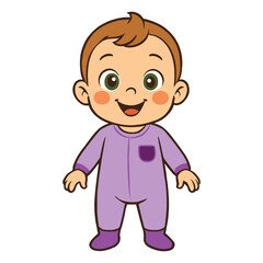 Cute baby cartoon wearing purple outfit vector illustration. Perfect for kids branding, nursery decor, children’s books, stickers, and baby products.